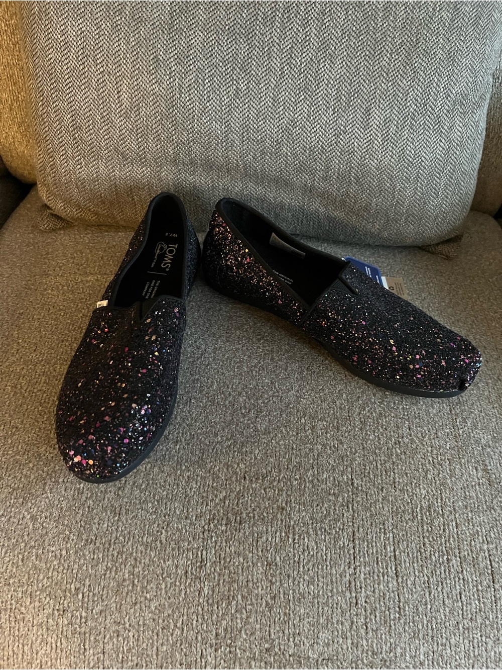 TOMS Women’s Classic Alpargata Slip-On Black Mulitcolored Glitter Shoe Size 7.5